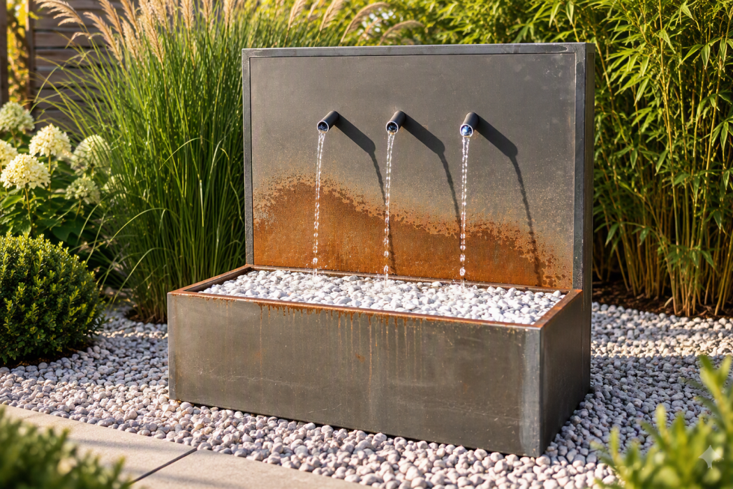 Wasserwand mit 3 Rohre und Beleuchtung