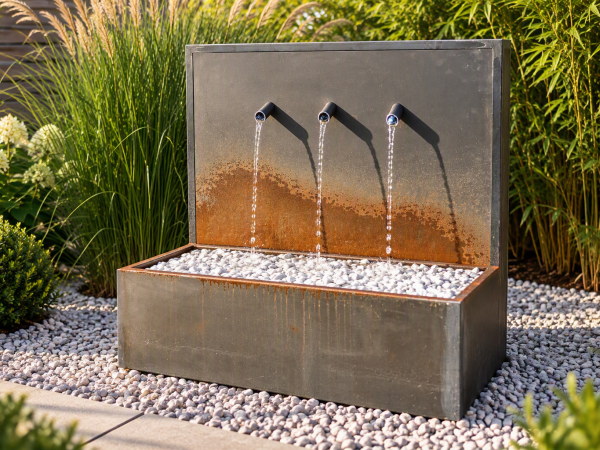 Wasserwand mit 3 Rohre und Beleuchtung